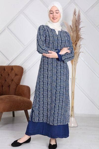 Reis Rochie Hijab de damă bleumarin cu două straturi