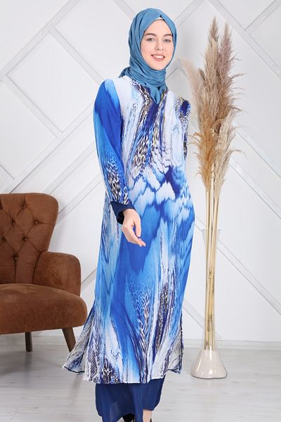 Reis Rochie Hijab de damă bleumarin cu două straturi