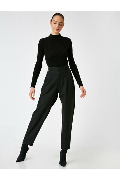 Koton Pantaloni negri Mom cu talie înaltă de damă