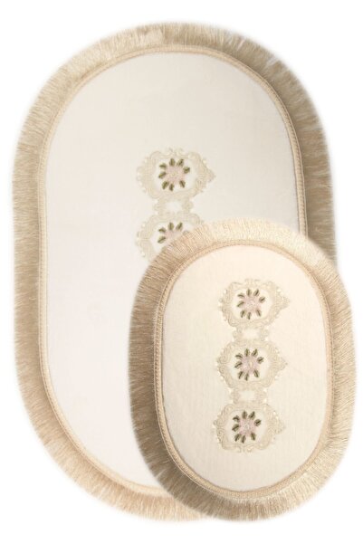 Bonny Home Shems كريم الدانتيل ومجموعة المرحاض مهدب مجموعة سجادة الحمام مجموع...