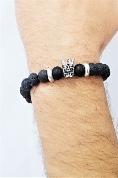 badeaccessories اسوارة رجالية من الحجر الطبيعي، لافا، مطرزة بالزركون