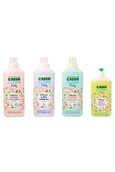 Green Clean Baby Çamaşır Deterjanı 1lt+Yumuşatıcı 1lt+Leke Çıkarıcı 1lt+Biberon Temizleyici 500 ml