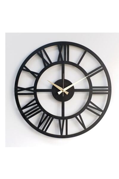Penta - ساعة حائط خشبية مقطوعة بالليزر باللون الأسود بإطار دائري وأرقام رومانية