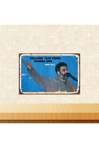 TAKIFİX Ahmet Kaya Saçlarına Yıldız Düşmüş 20-30 Cm Retro Ahşap Poster Tkfx4328