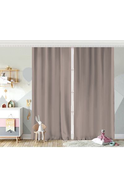 Realhomes Double Wing Plain Mink Colored Digital Printed Children's Room Background Curtain