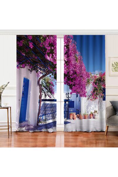 Realhomes Çift Kanat Mor Sarmaşık Desenli Dijital Baskılı Dekoratif Salon Fon...