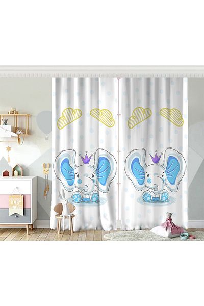 Realhomes Aripă dublă Blue Elephant Design Drapa de fundal pentru cameră pentru copii