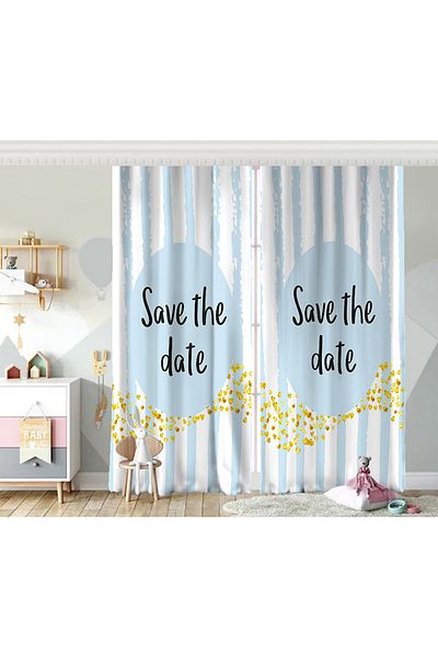 Realhomes Aripă dublă albastră Save The Date Motiv pentru fundal pentru cameră pentru copii Perdeau pe podea