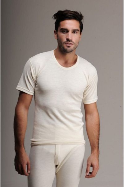 Hasyün Men's Cream Wool Short Sleeve Underwear