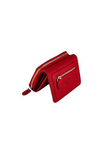 Garbalia Moon Hakiki Deri Kırmızı Kadın Cüzdanı