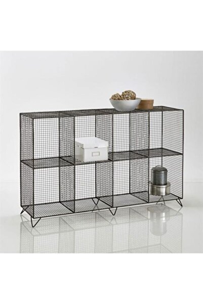 GO DEKOR Grid Console 8 Raflı Büyük Kitaplık & Vitrin Modeli - Siyah