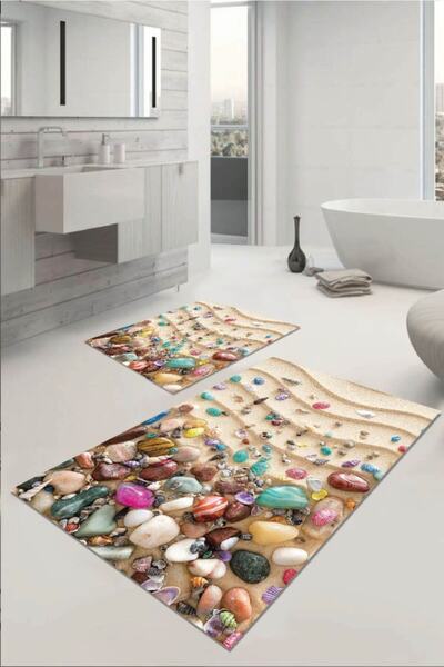 RugViva Digital Bathroom Rug Toilet Set 2 Piece Mat Set Bs102 60x90 - 60x60cm.