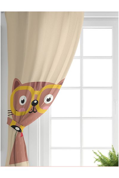Realhomes Single Wing Colorful Cat Digital Printed Modern Children's Room Background Curtain