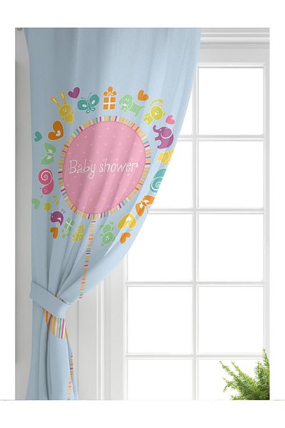 Realhomes Cortina de fundal pentru camera copiilor cu design de fundal albastru cu o aripă pentru Baby Shower