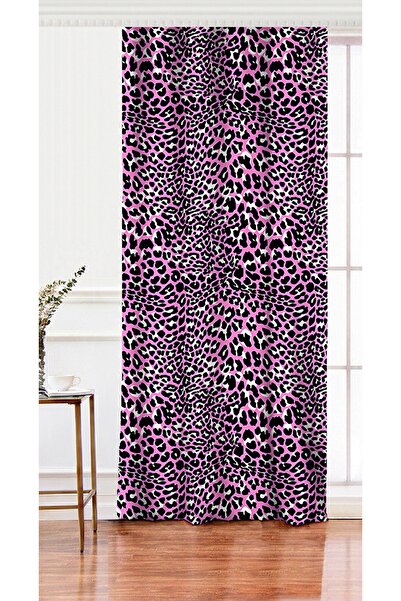 Realhomes Tek Kanat Pembe Renkli Leopar Desenli Modern Salon Fon Perdesi