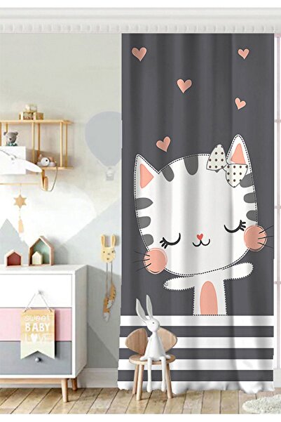 Realhomes ستارة خلفية لغرفة الأطفال بتصميم قطة لطيفة وجناح واحد