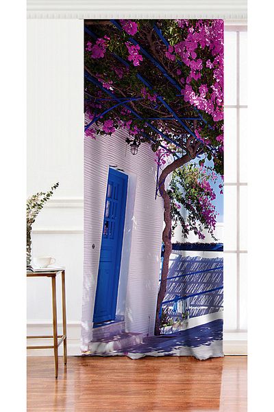 Realhomes Cortina de fundal decorativă pentru sufragerie, cu o singură aripă, violet, cu modele de iederă