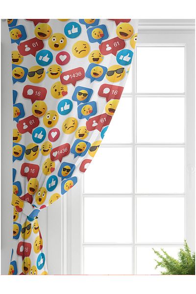 Realhomes Emoji cu o singură aripă și perdea de fundal pentru camera copiilor modernă imprimată digital