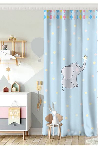 Realhomes Perdele de fundal pentru cameră pentru copii, cu o singură aripă, cu elefant drăguț