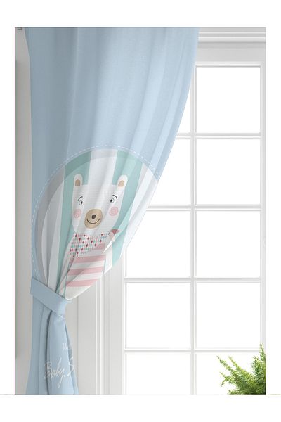 Realhomes O singură aripă de bun venit Baby Shower tematică drăguț ursuleț de pluș perdele de fundal pentru cameră pentru copii