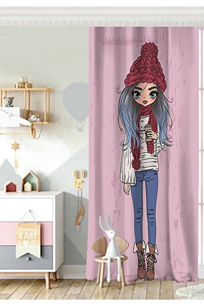 Realhomes Pembe Tek Kanat Özel Tasarımlı Dijital Baskılı Çocuk Odası Fon Perde