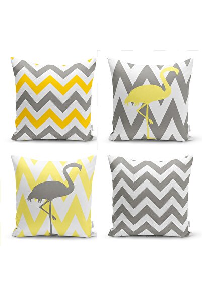 Realhomes غطاء وسادة رمي حديث مكون من 4 قطع بنمط فلامنغو متعرج باللون الأصفر ...
