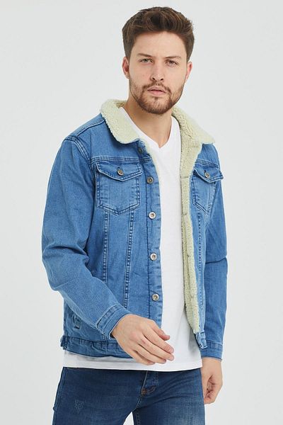 Enuygunenmoda Светло синьо мъжко дънково яке - косъм отвътре