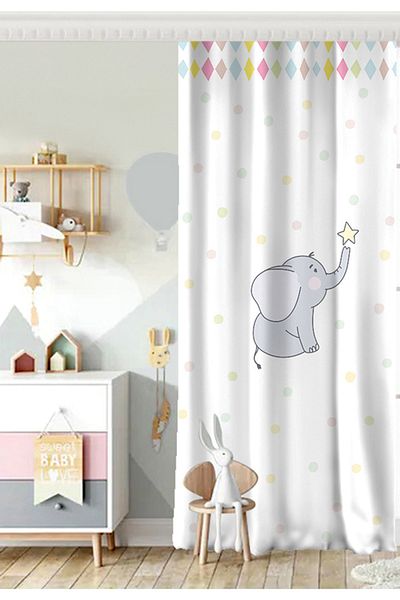 Realhomes Perdele de fundal pentru cameră pentru copii, cu o singură aripă, cu elefant drăguț