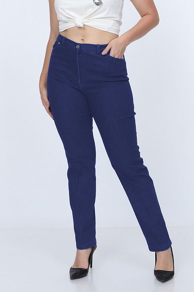 Gül Moda Pantaloni de damă, albaștri, cu picior tub din lycra, mărime mare, G000brm