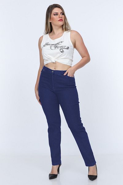 Gül Moda Pantaloni de damă, albaștri, cu picior tub din lycra, mărime mare, G000brm