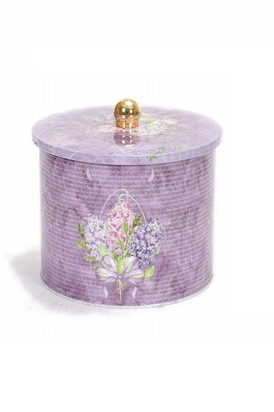 EVLE Ef143-28 Flower Purple Patterned Round Metal Storage Container 14 Cm