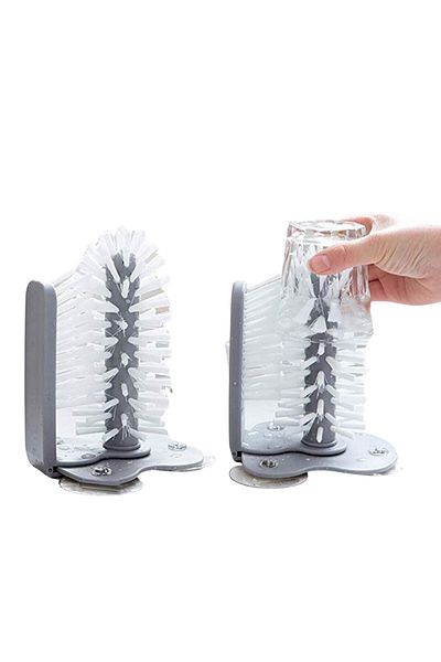 Buffer 2 Pieces Practical Easy-Functional Hand-held Dishwashing Brush with Suction Cup