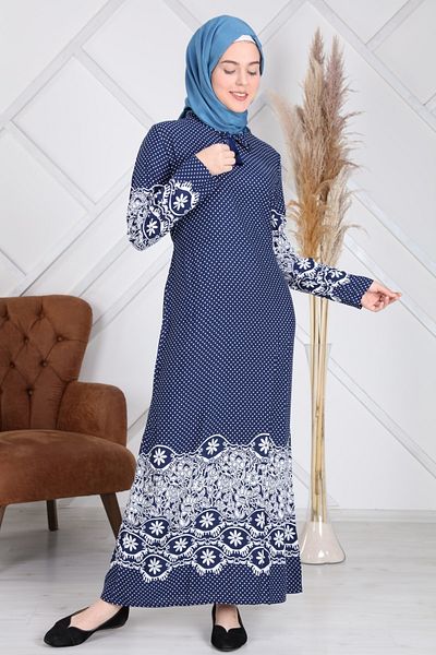 Reis Women's Navy Blue Cotton Viscose Thin Hijab Dress