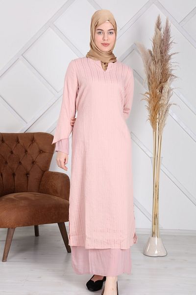 Reis Women's Pink Double Layer Cotton Hijab Dress