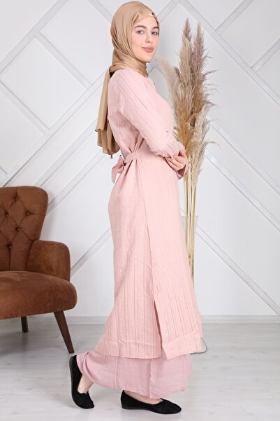 Reis Γυναικείο ροζ διπλό βαμβακερό φόρεμα Hijab