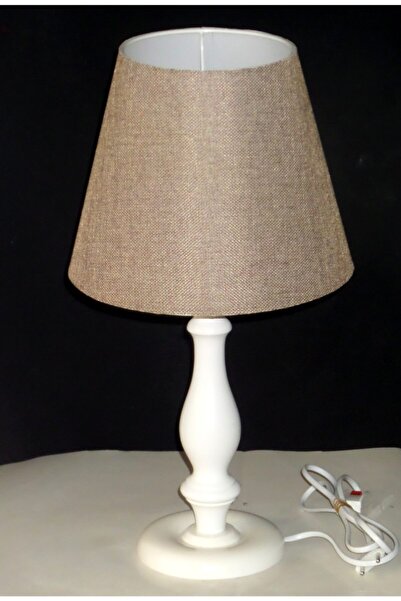 TEKAY AYDINLATMA Açık Kahve Keten Başlıklı Beyaz Ahşap Ayaklı Yatak Odası Aba...