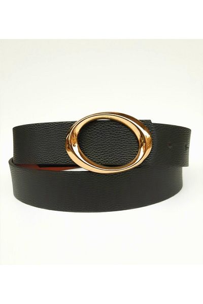 Kemerix Women's Black Oval Gold Buckle Belt