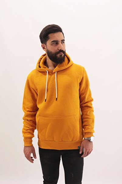 BOOST Erkek Sarı Kapşonlu Kanguru Sweatshirt