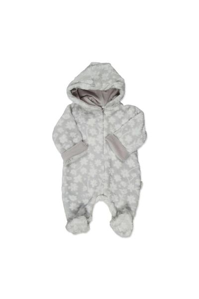 Bebitof Baby بذلة أطفال للجنسين بغطاء للرأس باللون الرمادي المخملي - 70093