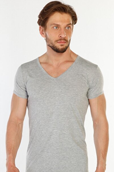 Tutku Men's Gray Ribbed V-Neck Undershirt