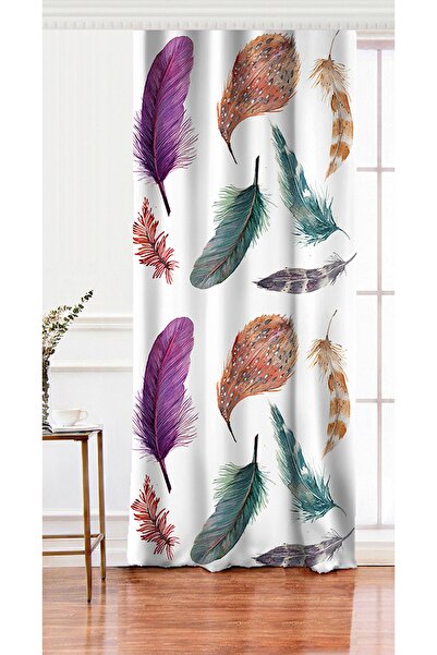 Realhomes Tek Kanat Kuş Tüyü Resimli Dijital Baskılı Dekoratif Salon Fon Perdesi