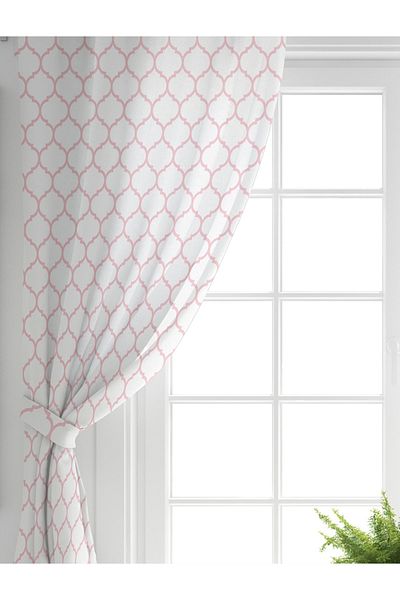 Realhomes Single Wing Pink Colored Ogea Patterned Digital Printed Modern Baby Room Background Curtain