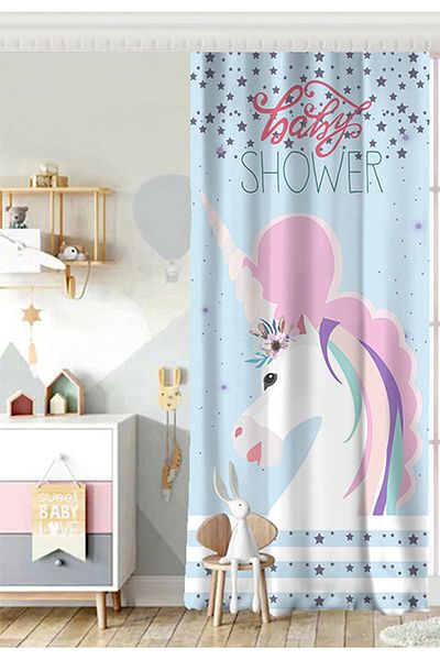 Realhomes Cortina de fundal pentru camera copiilor pentru baby shower cu model unicorn