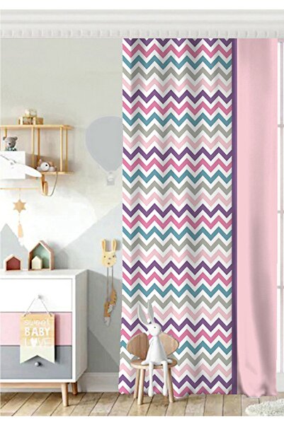 Realhomes Tek Kanat Zigzag Desenli Dijital Baskılı 3d Çocuk Odası Fon Perde
