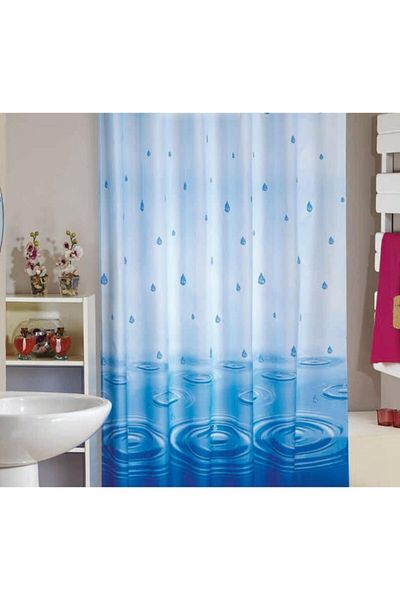 Zethome Perdeau de baie 1x120x200 Perdeau de duș cu o singură aripă cu inel Cadou 5020 Albastru