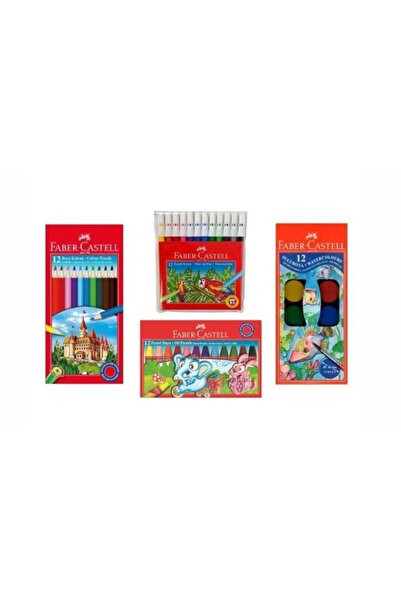 Faber Castell مجموعة طلاء مكونة من 4 قطع (12 طلاء جاف-ماء-باستيل-شعر)