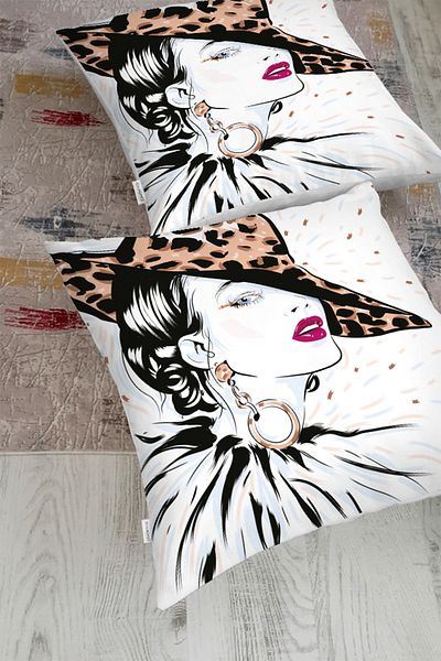 Realhomes Fashion Girl Patterned Floor Cushion with Hat
