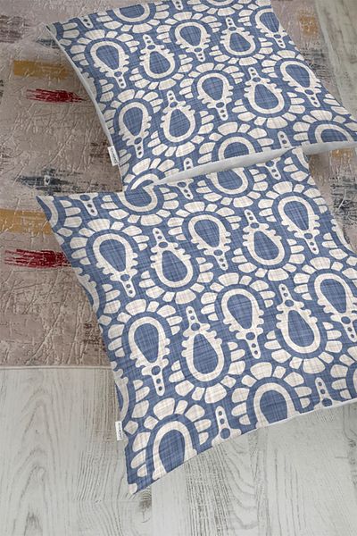 Realhomes Pernă de podea imprimată cu desene abstracte pe podea din denim bleumarin