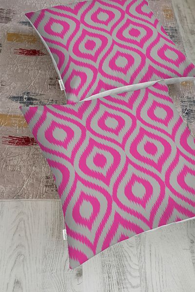 Realhomes Pernă de podea imprimată digitală cu model Fuchsia Ikat cu design special pe podea gri