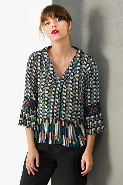 Jus De Pommes Kadın Yeşil Geometrik Desenli Bluz